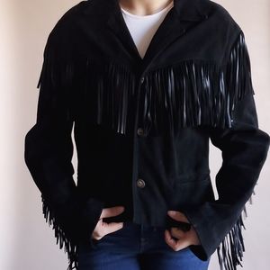 Vintage Ralph Lauren Black Leather Fringe Jacket
